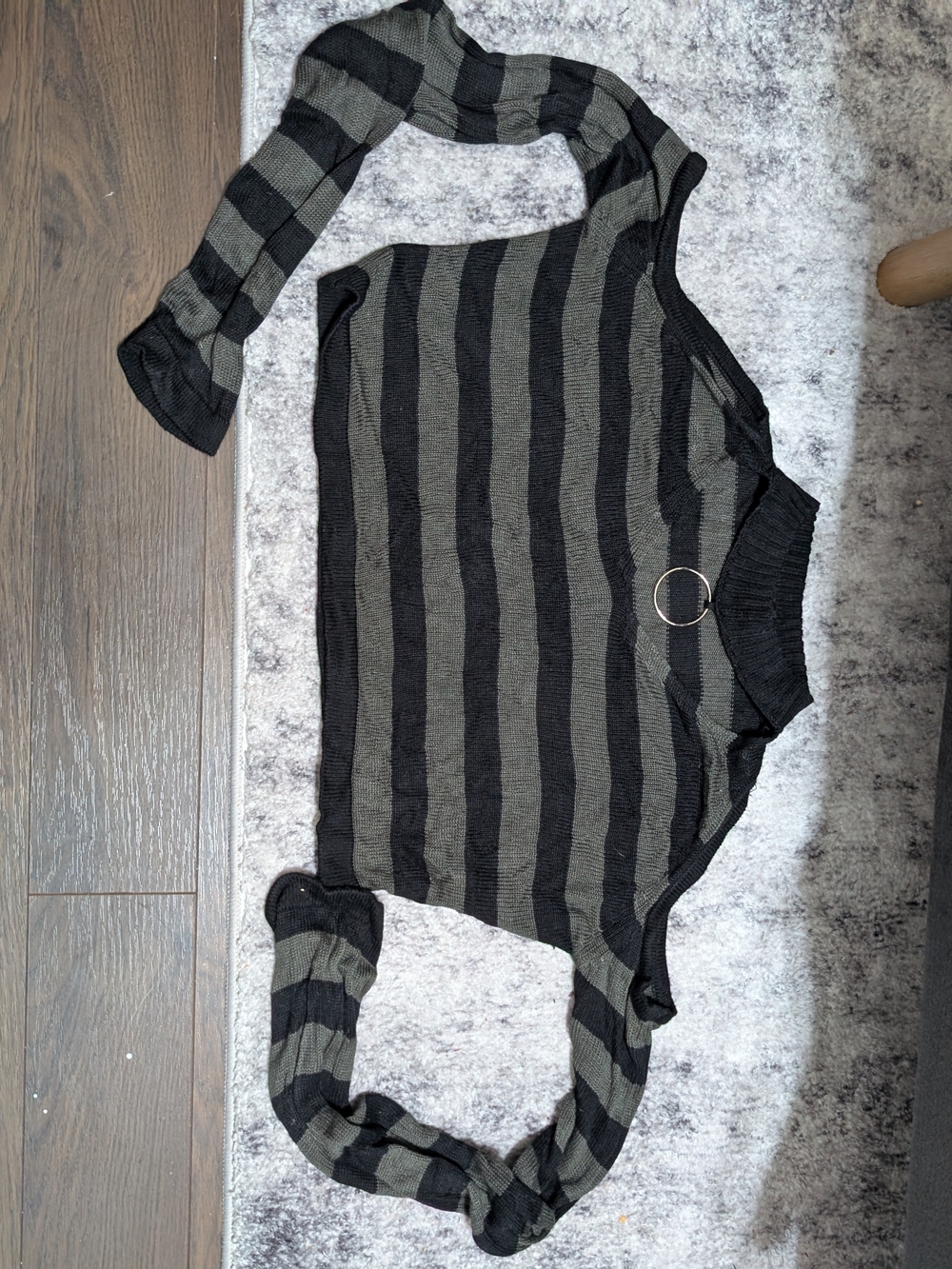 Striped Black and Gray Crop Sweater with Ring Detail